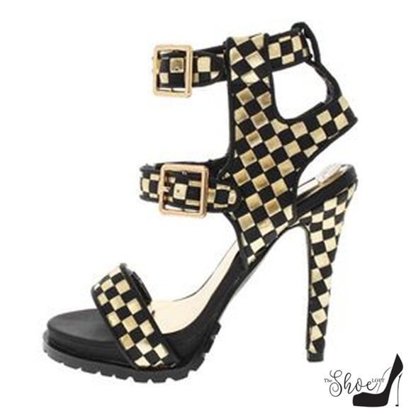 The Shoe Loft Shoes - Maxine Gold & Black Checked Lug Soles The Shoe Loft Shoes - Maxine Gold & Black Checked Lug Soles